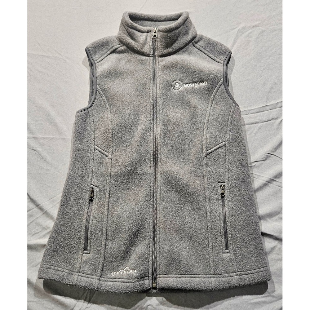 Eddie Bauer Fleece Vest Womens XS Gray Excellent EB205 Full‎ Zip Moss Adams Logo